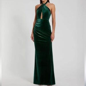 NWT $598 MAC DUGGAL IEENA DRESS EMERALD GREEN VELVET